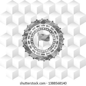 flag icon inside realistic grey emblem with cube white background