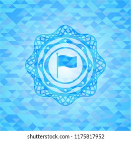 flag icon inside realistic light blue mosaic emblem