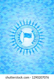 flag icon inside realistic sky blue mosaic emblem