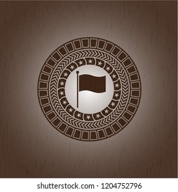 flag icon inside realistic wood emblem