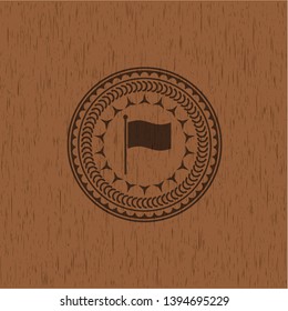 flag icon inside realistic wood emblem