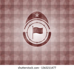 flag icon inside red emblem or badge with abstract geometric pattern background. Seamless.