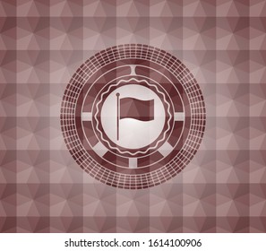 flag icon inside red emblem or badge with abstract geometric polygonal pattern background. Seamless.