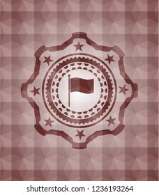 flag icon inside red seamless emblem or badge with abstract geometric polygonal pattern background.