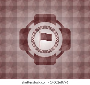 flag icon inside red seamless badge with geometric background.