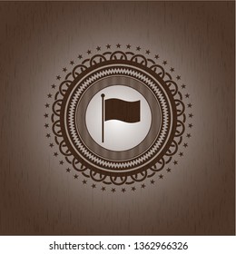 flag icon inside retro style wood emblem
