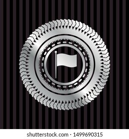 flag icon inside silver badge or emblem