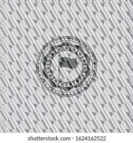flag icon inside silver shiny emblem. Scales pattern. Vector Illustration. Detailed.