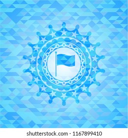 flag icon inside sky blue emblem. Mosaic background