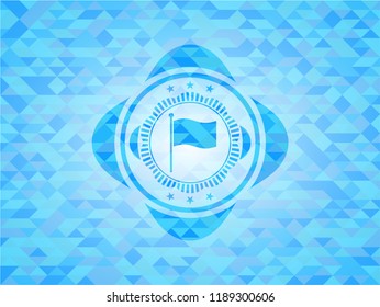 flag icon inside sky blue emblem with triangle mosaic background