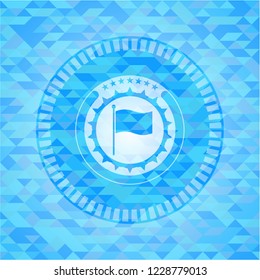 flag icon inside sky blue emblem. Mosaic background