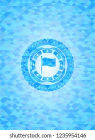flag icon inside sky blue emblem. Mosaic background