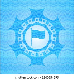 flag icon inside sky blue water emblem.
