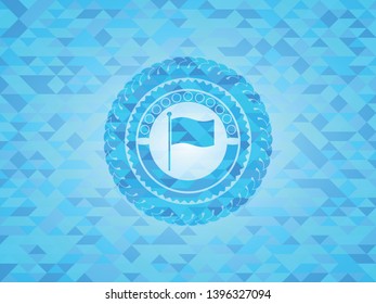 flag icon inside sky blue mosaic emblem