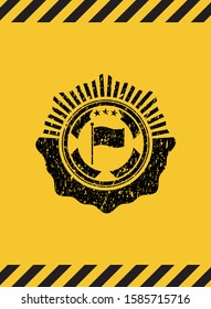 flag icon inside warning sign, black grunge emblem. Vector Illustration. Detailed.