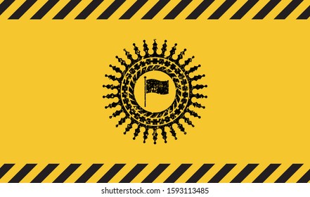 flag icon inside warning sign, black grunge emblem. Vector Illustration. Detailed.