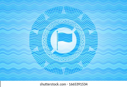 icono de bandera dentro del distintivo de representación de olas de agua.