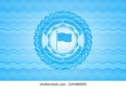 Flag Icon Inside Water Wave Representation Emblem. 