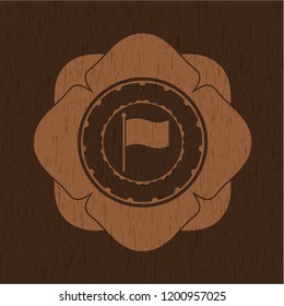 flag icon inside wooden emblem