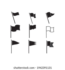 Flag icon isolated in black flat design on white background, Vector illustration.
