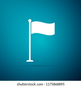 Flag icon isolated on blue background. Location marker symbol. Flat design. Vector Illustration