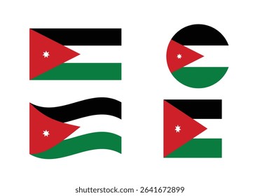 Flag icon of Jordan. Jordan Official National Flag. Flat Digital Vector Illustration of  Jordan Flag and National Emblem. Rectangular  Jordan Flag Icon – Standard Size and Colors.