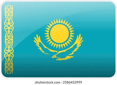 Flag Icon of Kazakhstan Country,National Vector Flag Iconic Symbol and Colors of Kazakhstan flag.