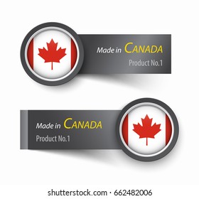 Flag icon and label with text made in Canada .