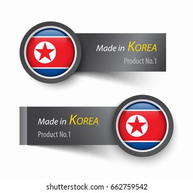Flag icon and label with text made in North Korea .