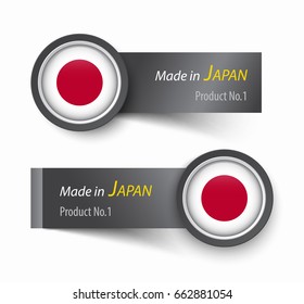 Flag icon and label with text made in Japan .