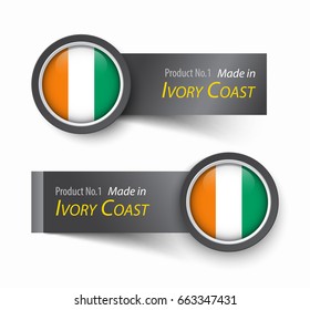 Flag icon and label with text made in Ivory Coast .