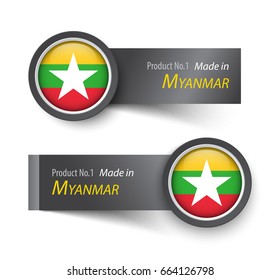Flag icon and label with text made in Myanmar .