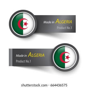 Flag icon and label with text made in Algeria .