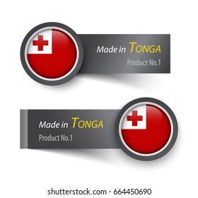 Flag icon and label with text made in Tonga .