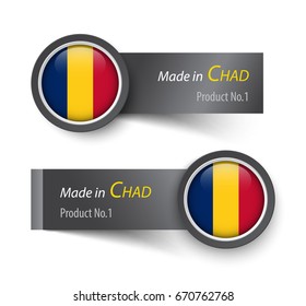 Flag Icon And Label With Text Made In Chad .