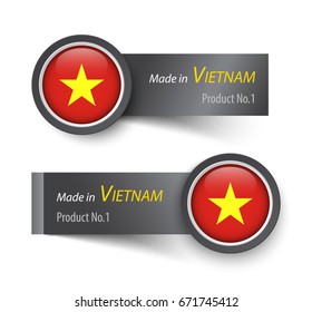 Flag icon and label with text made in Vietnam .