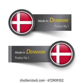 Flag icon and label with text made in Denmark