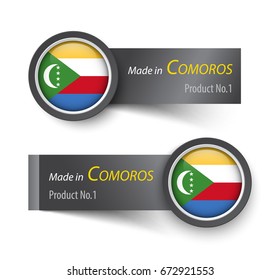 Flag icon and label with text made in Comoros .