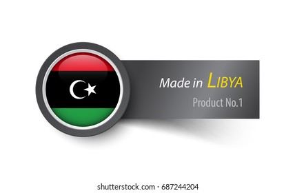 Flag icon and label with text made in Libya .