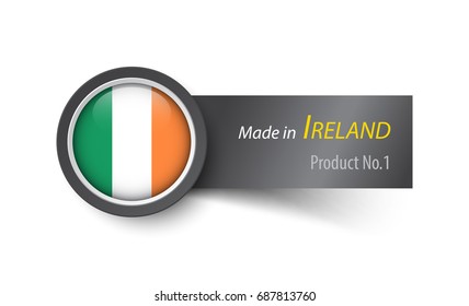 Flag icon and label with text made in Ireland .