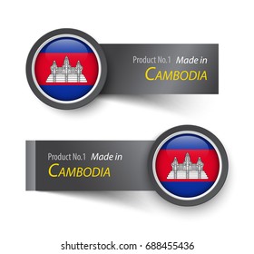 Flag icon and label with text made in Cambodia .