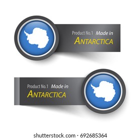 Flag icon and label with text made in Antarctica .