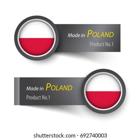Flag icon and label with text made in Poland .