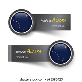 Flag icon and label with text made in Alaska .