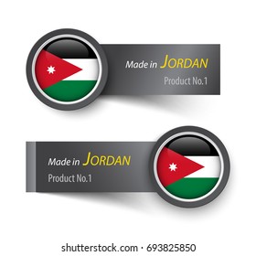 Flag icon and label with text made in Jordan .