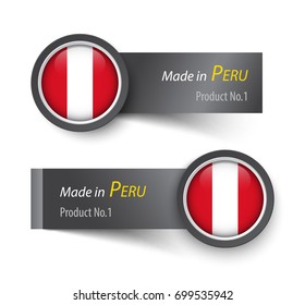 Flag icon and label with text made in Peru .
