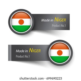 Flag icon and label with text made in Niger .