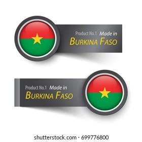 Flag icon and label with text made in Burkina Faso .