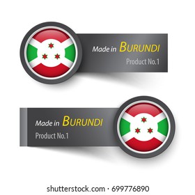 Flag icon and label with text made in Burundi .