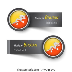 Flag icon and label with text made in Bhutan .